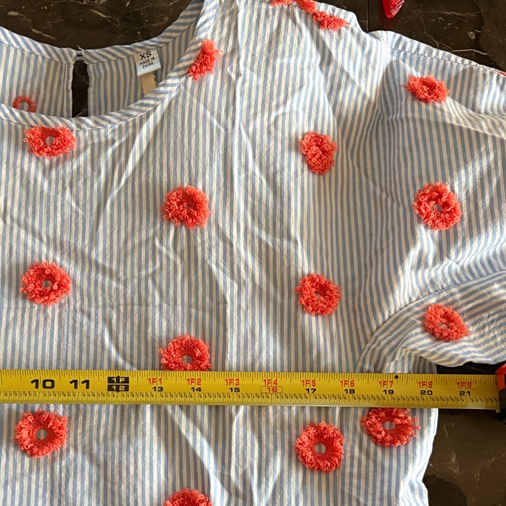 Uncle Frank Blue Striped Shift Dress with 3D Floral Embroidered Accents - Picture 9 of 11